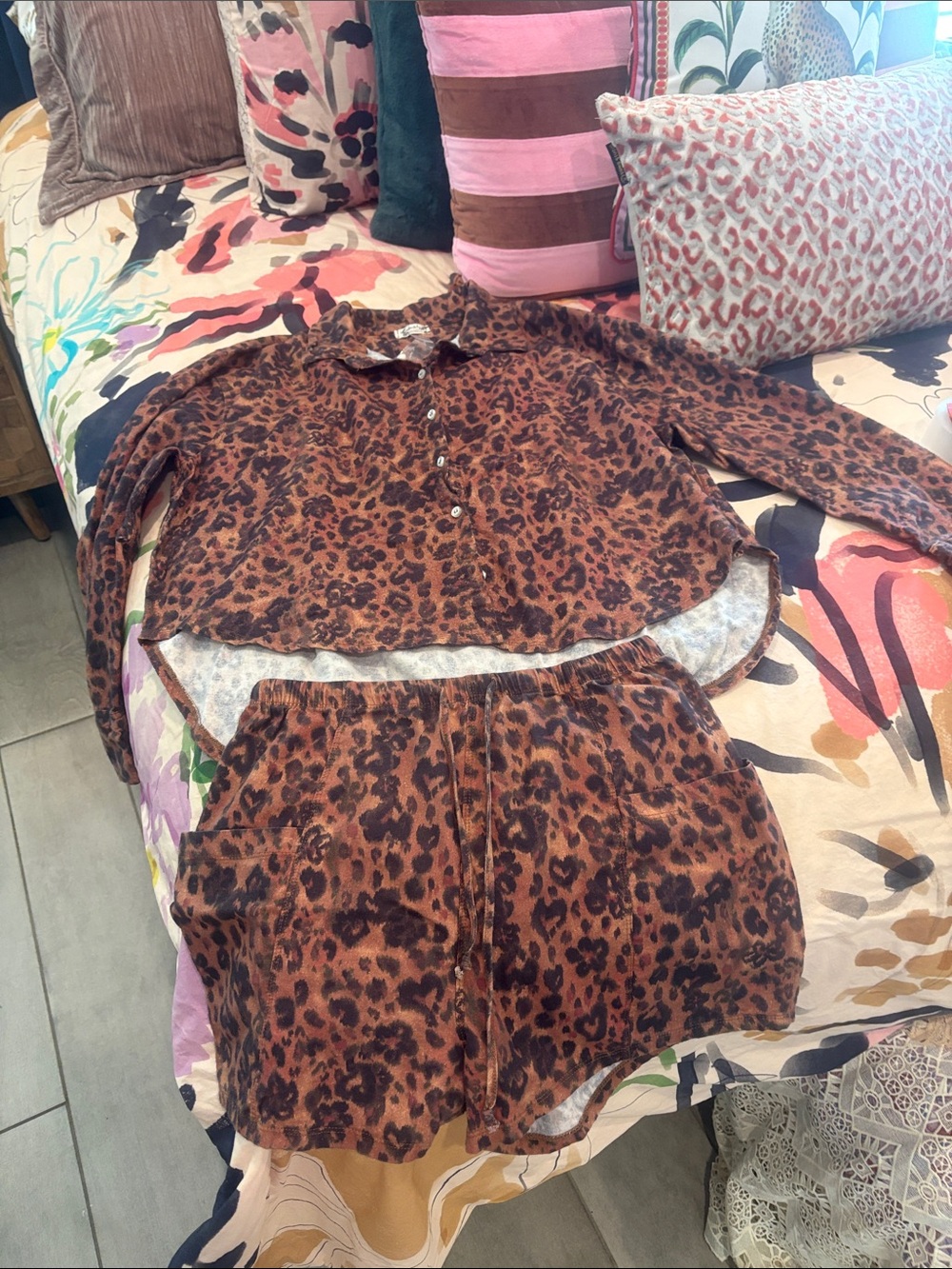 Free People Rust-Brown Leopard Print Two-Piece Pajama Set